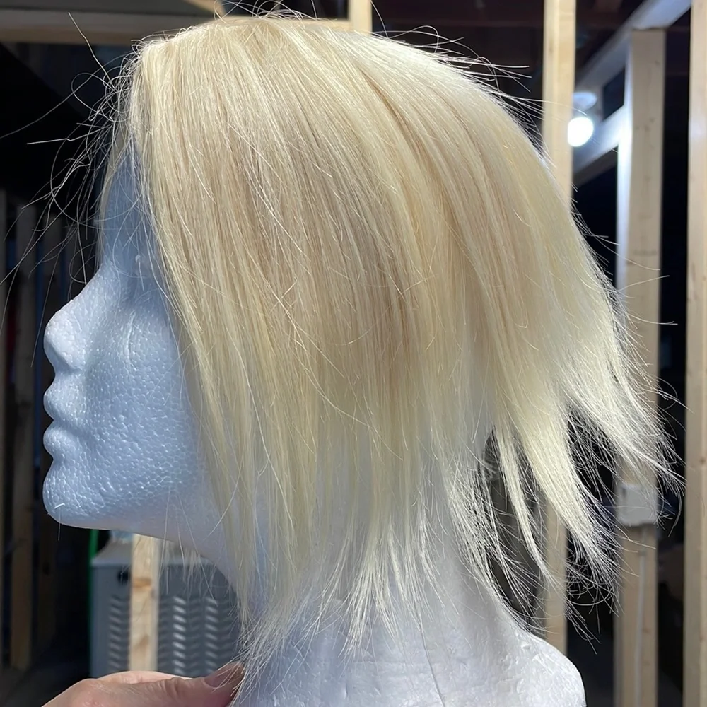 NWT 100% human REMY hair #60 #613 vanilla blonde cream topper HAND TIED silk